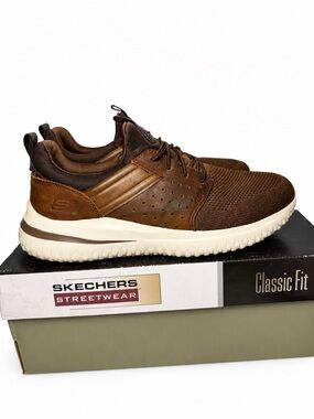 Skechers Men's Brown Knit & Leather Hybrid Sneakers